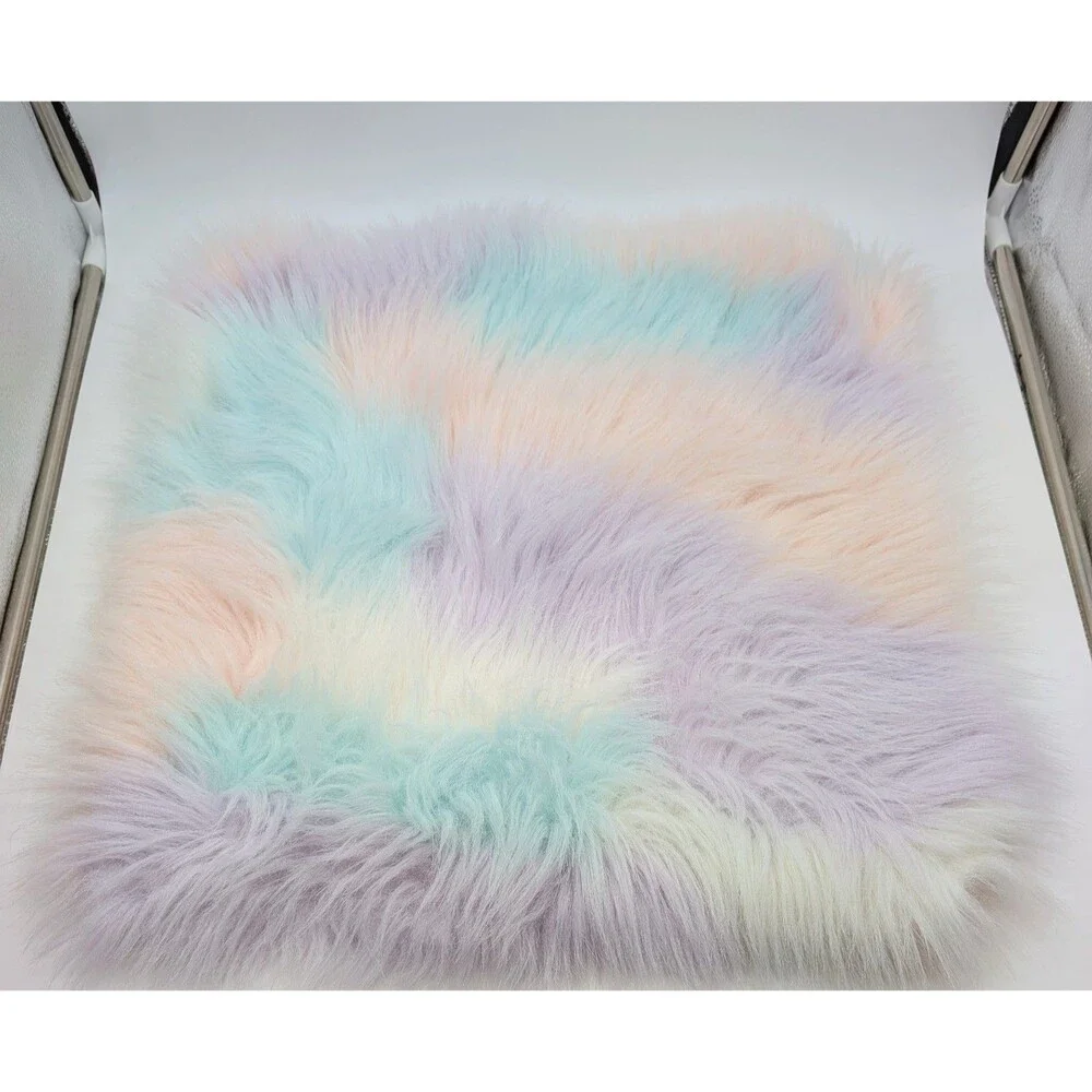 Pottery Barn Teen Faux Fur Rainbow Tie Die Pastel Shag Pillow Covers 18